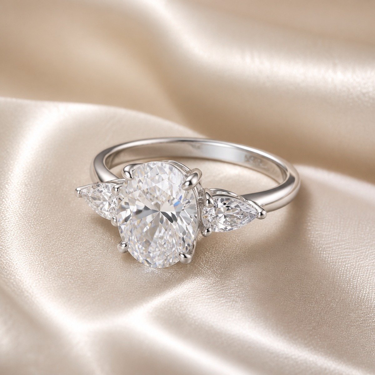Three-Stone Oval Engagement Ring – 925 Silver - Image 2