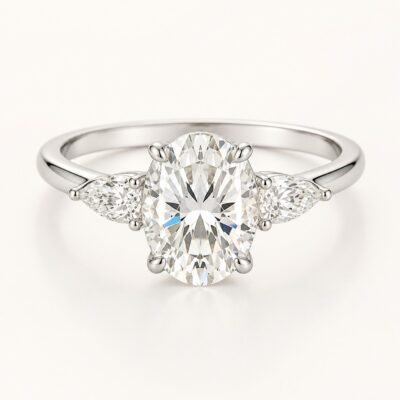 Three-Stone Oval Engagement Ring – 925 Silver