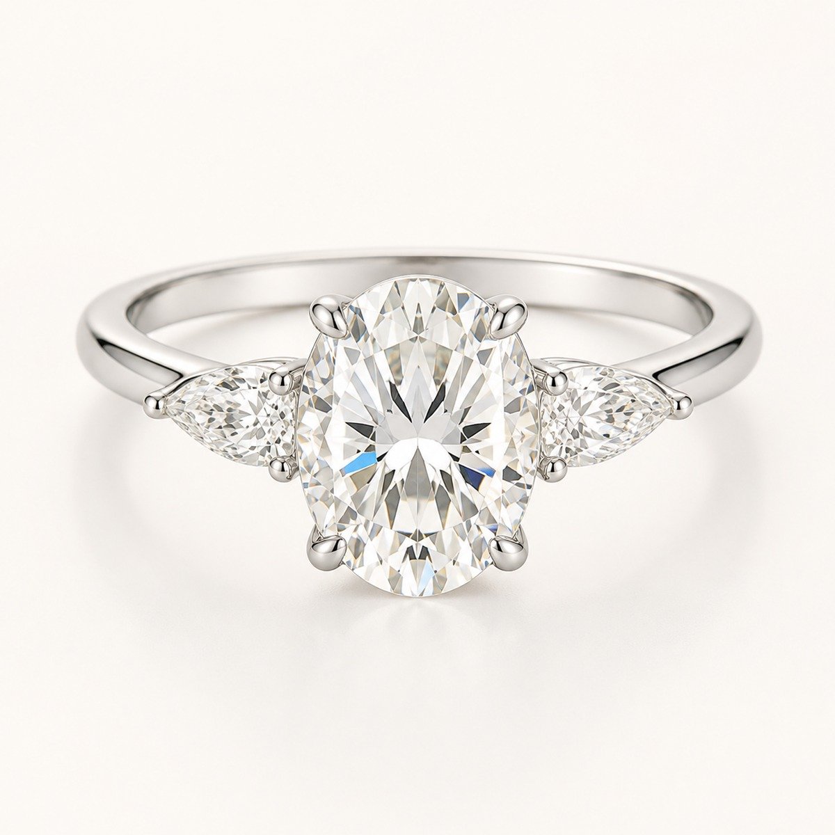 Three-Stone Oval Engagement Ring – 925 Silver