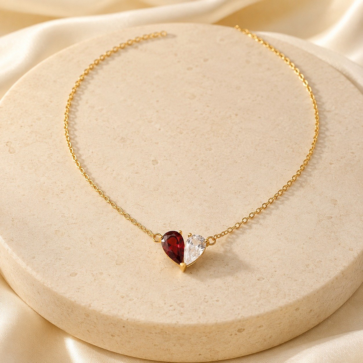 Toi et Moi Teardrop Heart Necklace – 18K Gold Plated