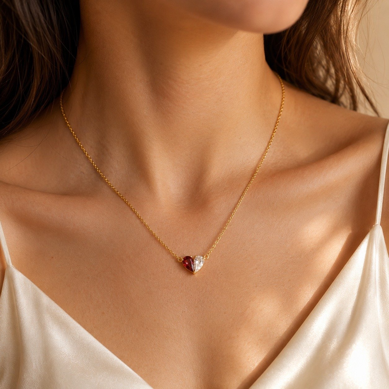 Toi et Moi Teardrop Heart Necklace – 18K Gold Plated - Image 3