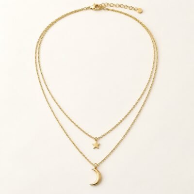 Celeste Moon & Star Layered Necklace – 18K Gold Plated