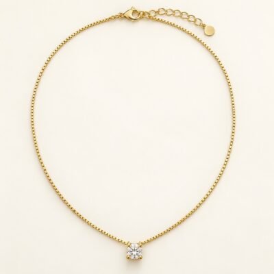 Lumi Round CZ Pendant Necklace – 18K Gold Plated