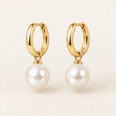 Luna Pearl Drop Huggie Earrings – 18K Gold Plated